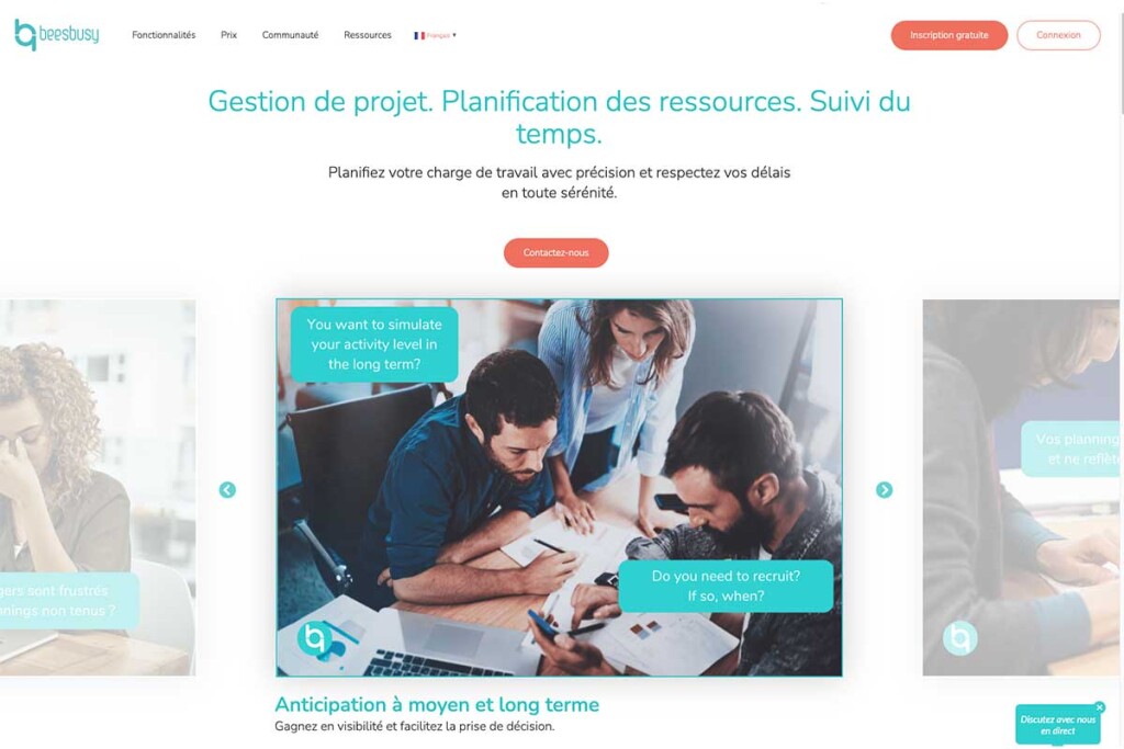 Capture écran page index Beesbusy SaaS gestion de projet.
