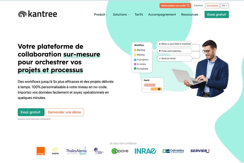 capture page accueil du logiciel gestion projet/collaboration français Kantree