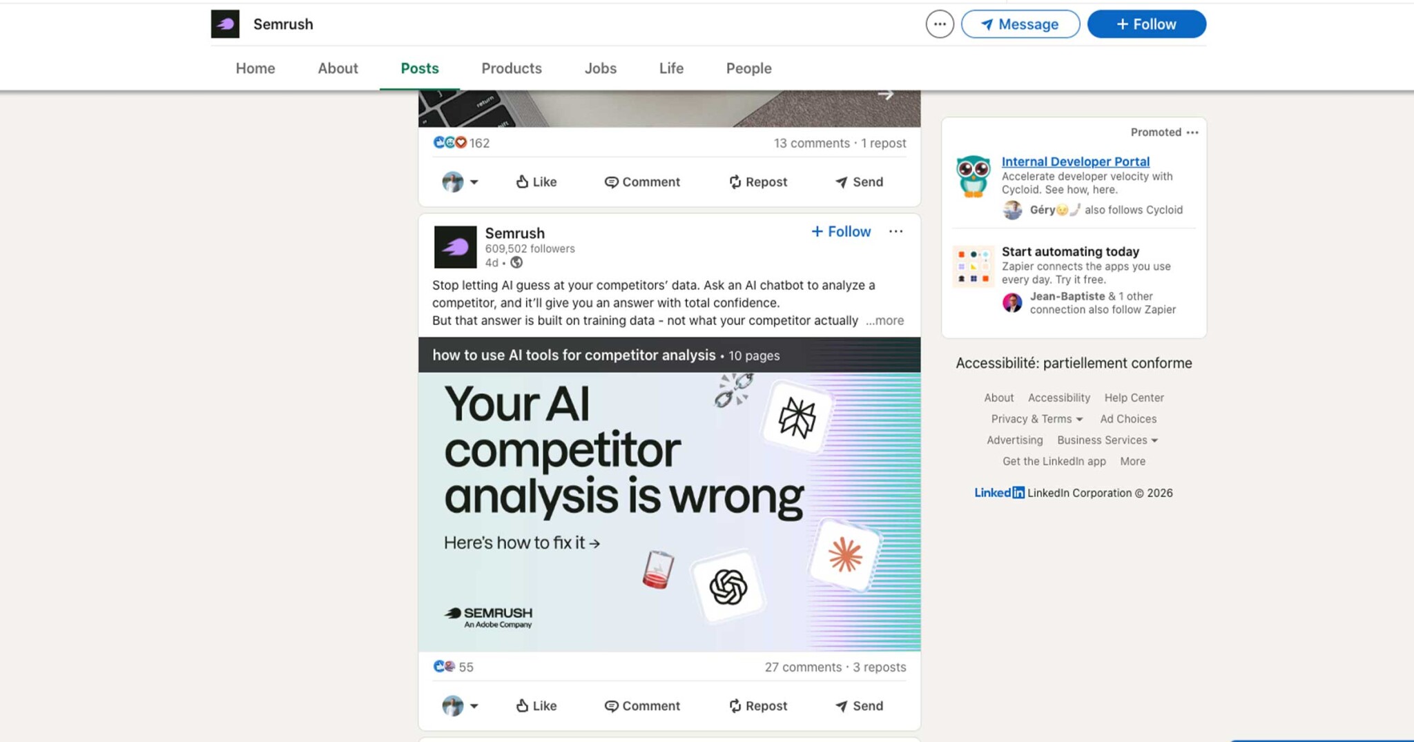 SEMRUSH Linkedin page promotion médias