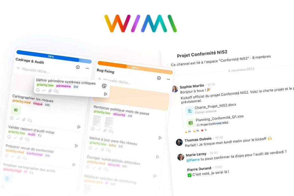 Fonctionnalités et captures d'écran Wimi solutions