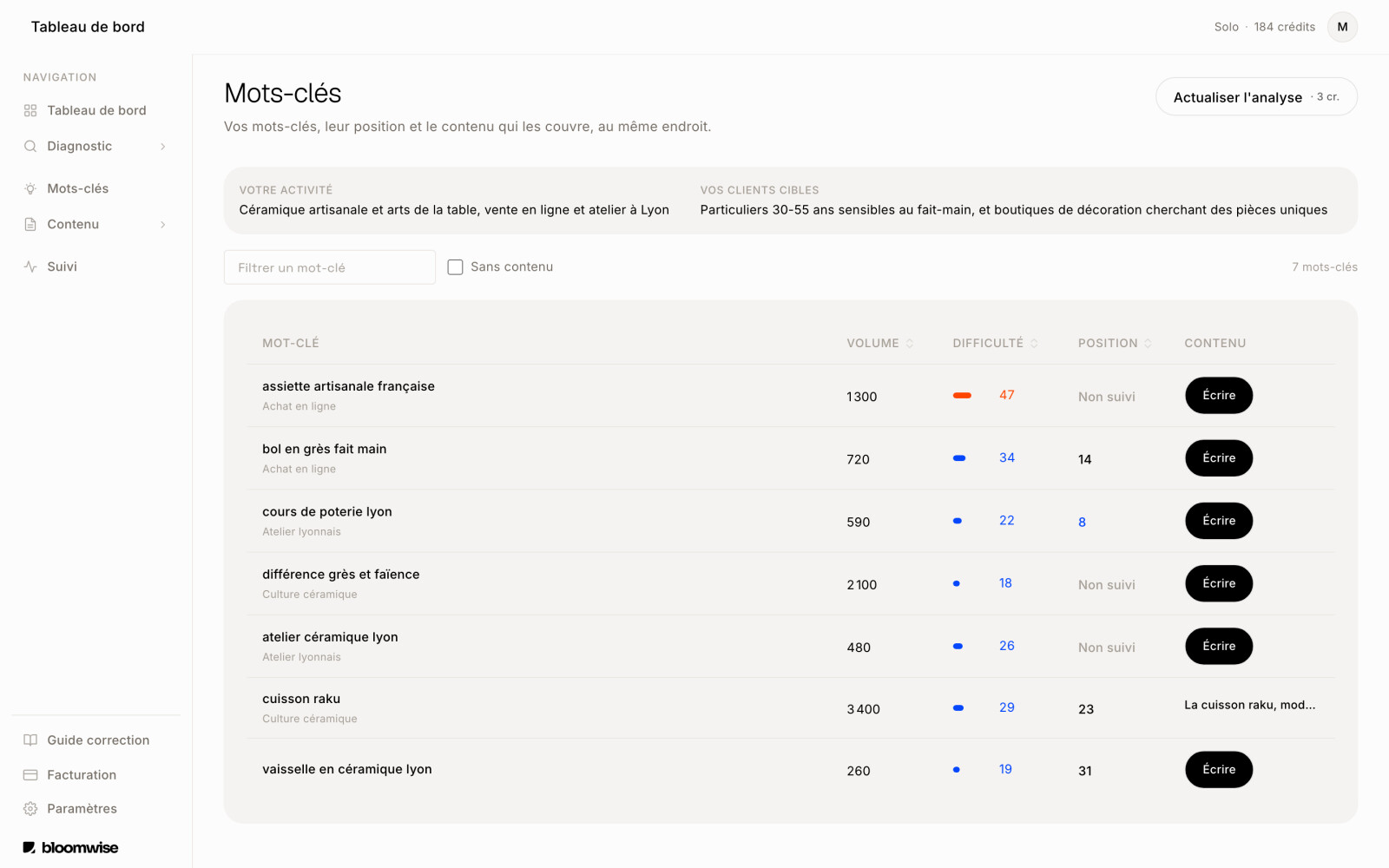 Mots-clés : volume, difficulté, position actuelle et contenu associé dans une seule table.