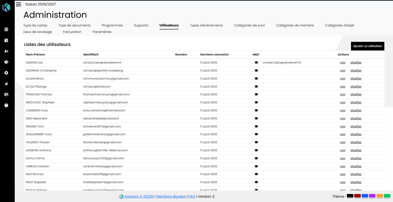 ecran logiciel club sportif konsors