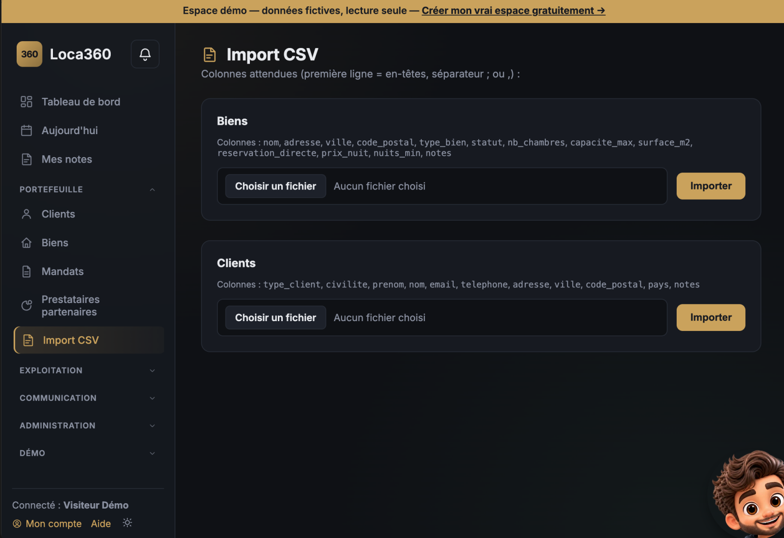 Import de biens et réservations par fichier CSV dans Loca360