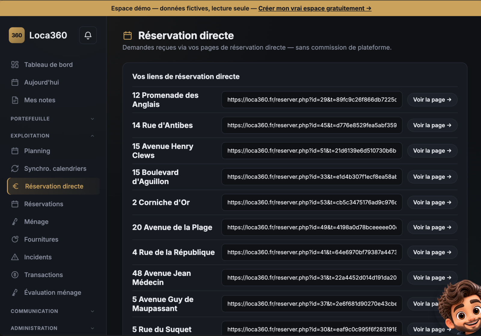 Page de réservation directe sans commission par bien dans Loca360